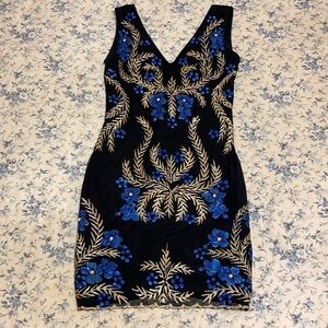 Miami Holt Elegant Black and Blue Hand-Painted Dress